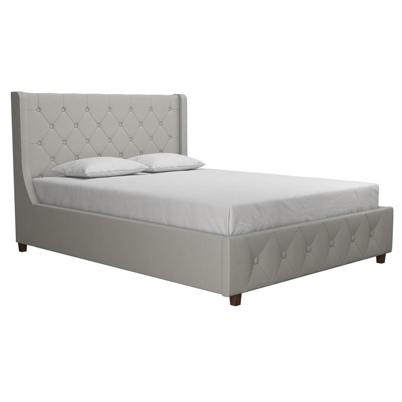 CosmoLiving by Cosmopolitan Mercer Upholstered Bed in Light Grey Linen in Queen