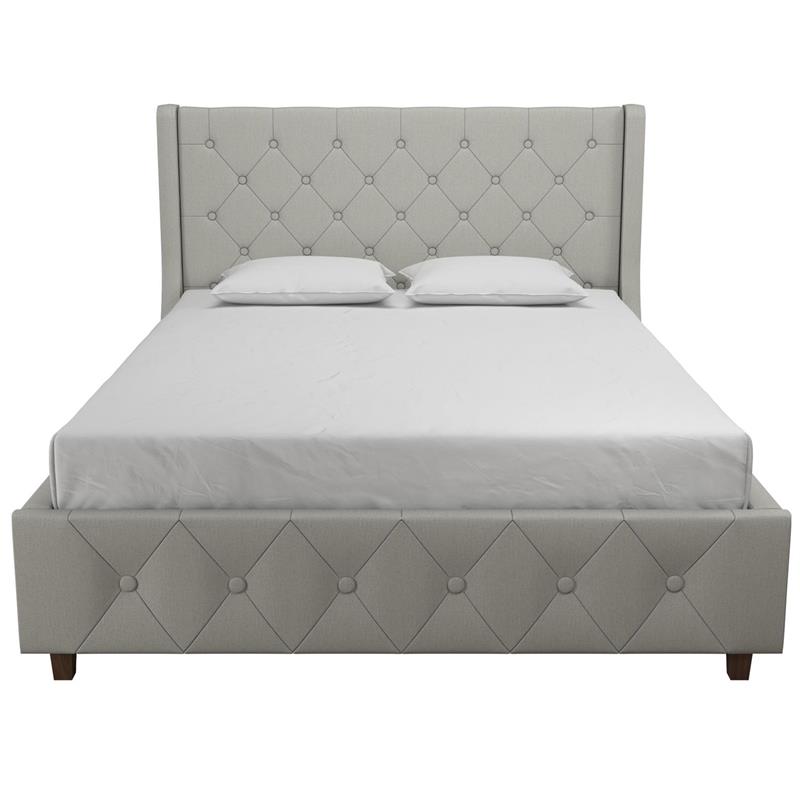 CosmoLiving by Cosmopolitan Mercer Upholstered Bed in Light Grey Linen in Queen