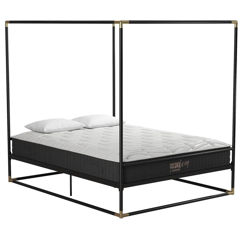 CosmoLiving Celeste Canopy Metal Bed Queen Size Frame in Black/Gold