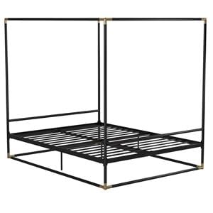 CosmoLiving Celeste Canopy Metal Bed Queen Size Frame in Black/Gold