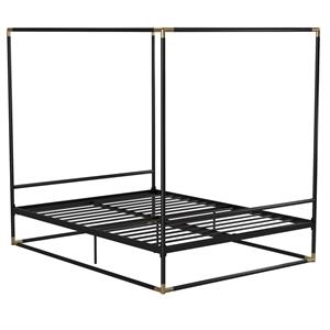 cosmoliving celeste canopy metal bed full size frame in black/gold