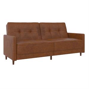 dhp andora coil futon in camel faux leather