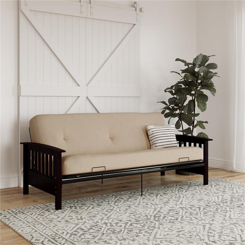 DHP Laurel Full Espresso Wood Arm Futon Frame with 6