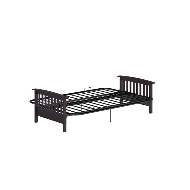 DHP Laurel Full Espresso Wood Arm Futon Frame with 6