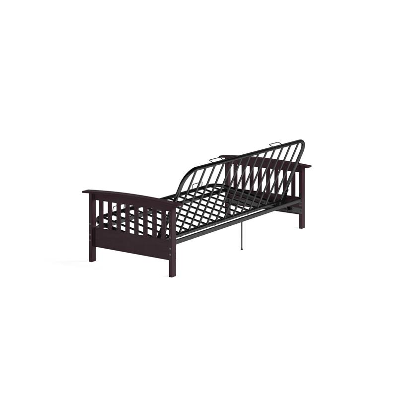DHP Laurel Full Espresso Wood Arm Futon Frame with 6