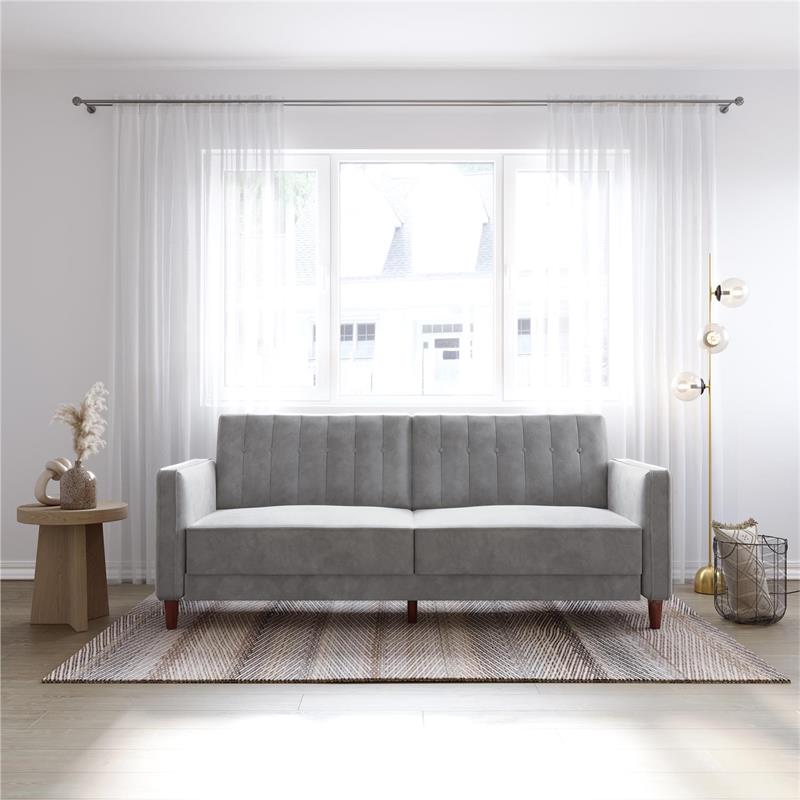 DHP Ivana Tufted Futon and Upholstered Sofa Sleeper Bed in Light Gray Velvet