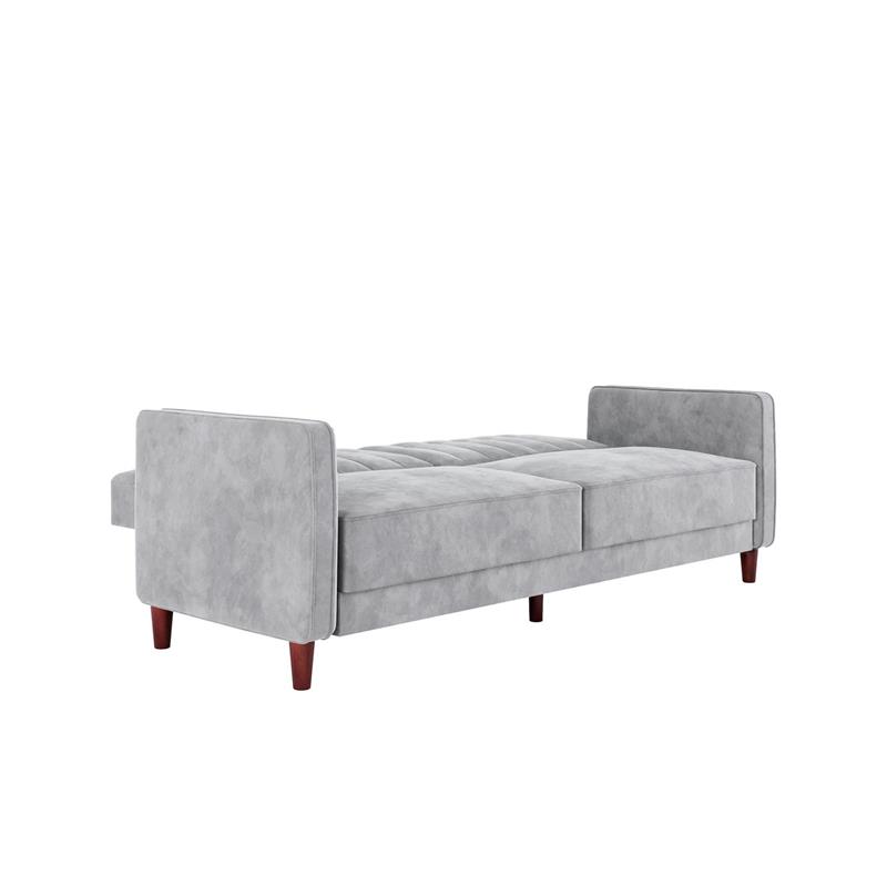 DHP Ivana Tufted Futon and Upholstered Sofa Sleeper Bed in Light Gray Velvet