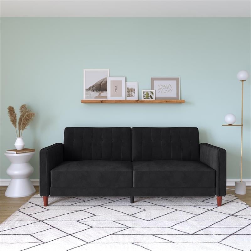 DHP Ivana Tufted Futon and Upholstered Sofa Sleeper Bed in Black Velvet