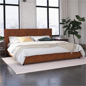 dhp dakota upholstered platform bed king size frame in camel faux leather