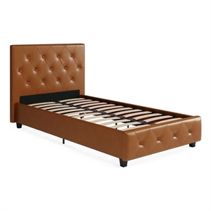 dhp dakota upholstered platform bed twin size frame in camel faux leather