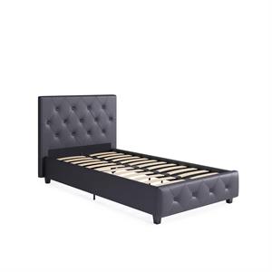 dhp dakota upholstered platform bed twin size frame in gray faux leather
