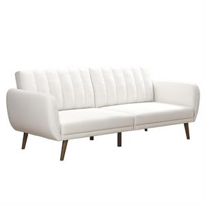 novogratz brittany futon convertible sofa & couch in white faux leather