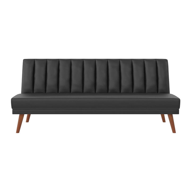 Novogratz Brittany Armless Futon Sofa Lounger and Sleeper in Black Faux