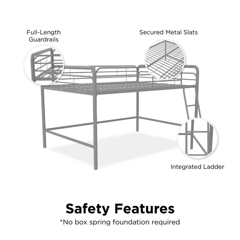 DHP Jett Junior Full Metal Loft Bed in Silver