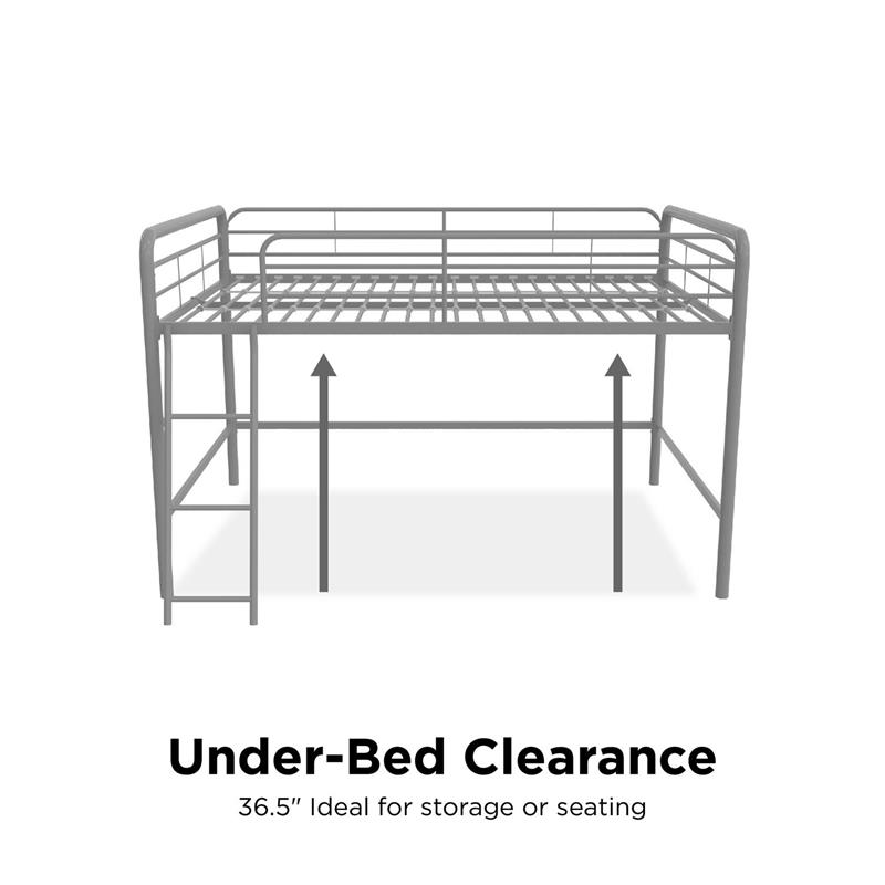 DHP Jett Junior Full Metal Loft Bed in Silver