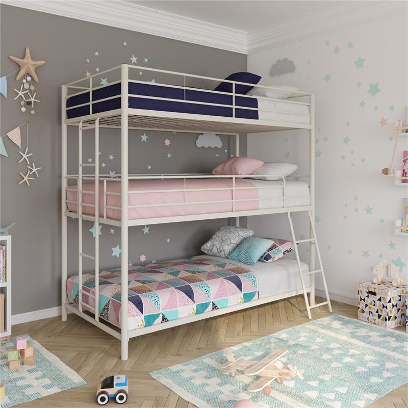 Max & Finn Altona Metal Triple Bunk Bed Bed for Kids Twin/Twin/Twin in White