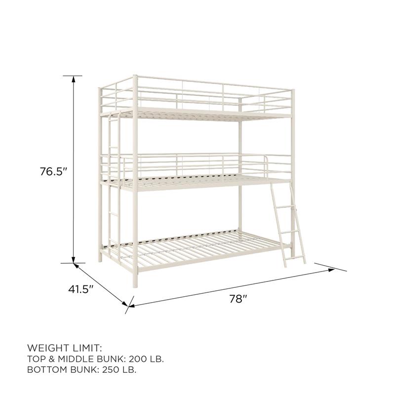 Max & Finn Altona Metal Triple Bunk Bed Bed for Kids Twin/Twin/Twin in White