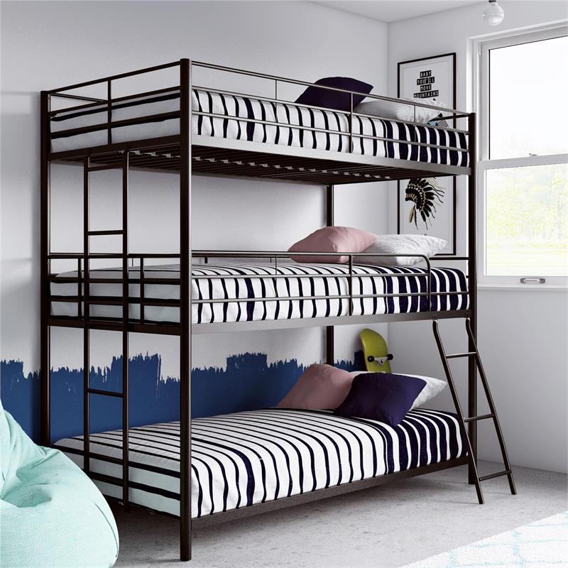 Max & Finn Altona Metal Triple Bunk Bed Bed for Kids Twin/Twin/Twin in Black