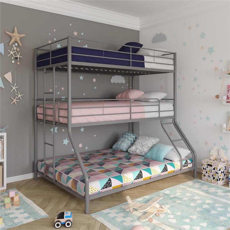 Max & Finn Altona Metal Triple Bunk Bed Bed for Kids Twin/Twin/Full in Silver