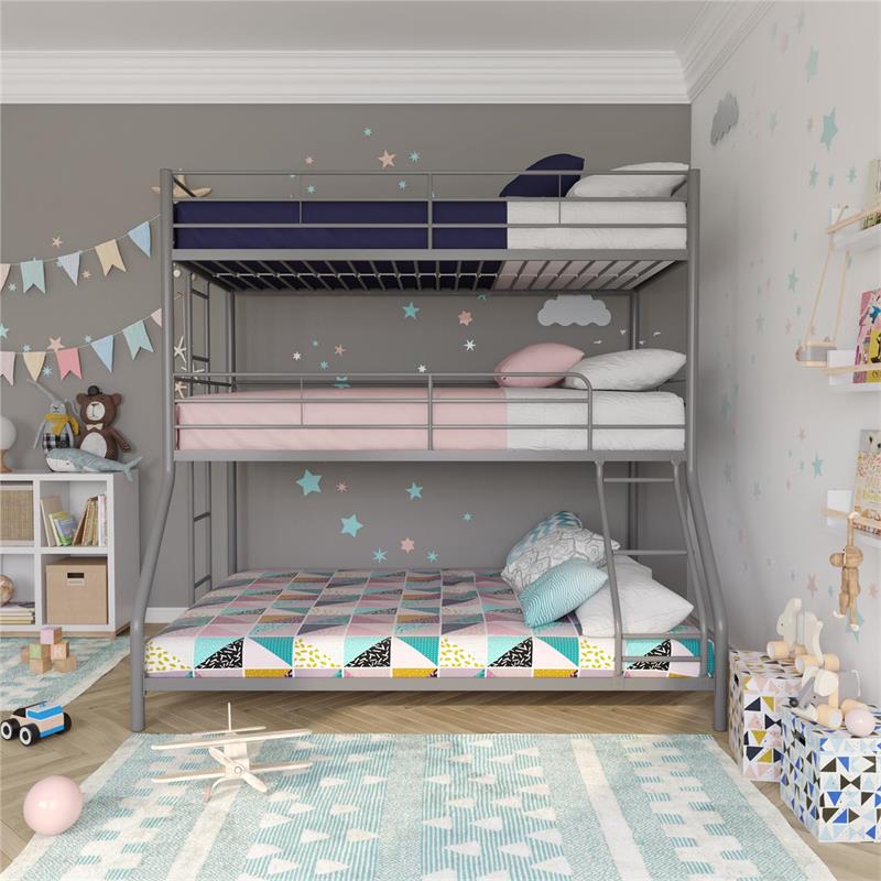 Max & Finn Altona Metal Triple Bunk Bed Bed for Kids Twin/Twin/Full in Silver