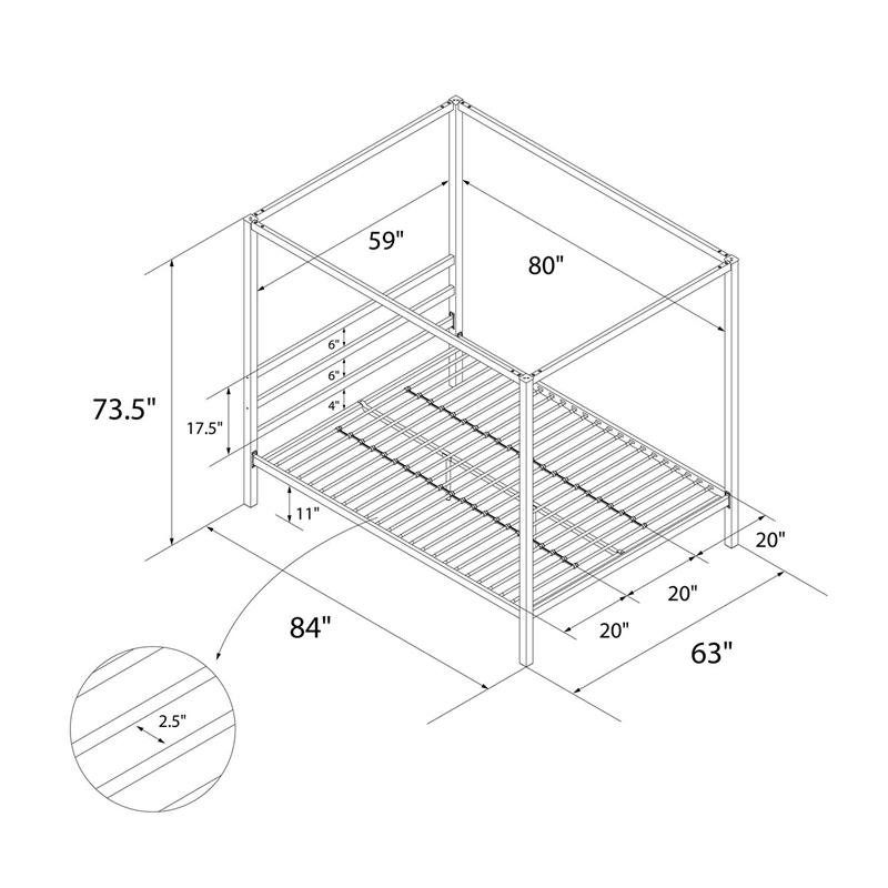 DHP Modern Metal Canopy Poster Bed in Queen in Black