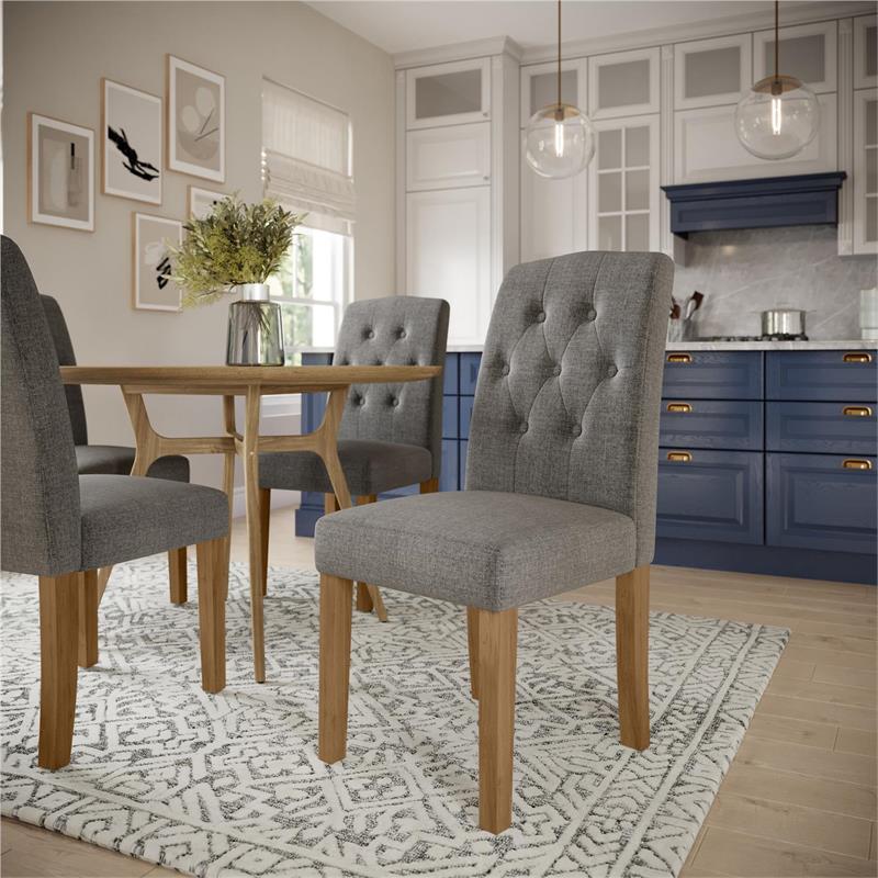 DHP Jane Parsons Upholstered Dining Chair with Diamond Tufting in Gray Linen