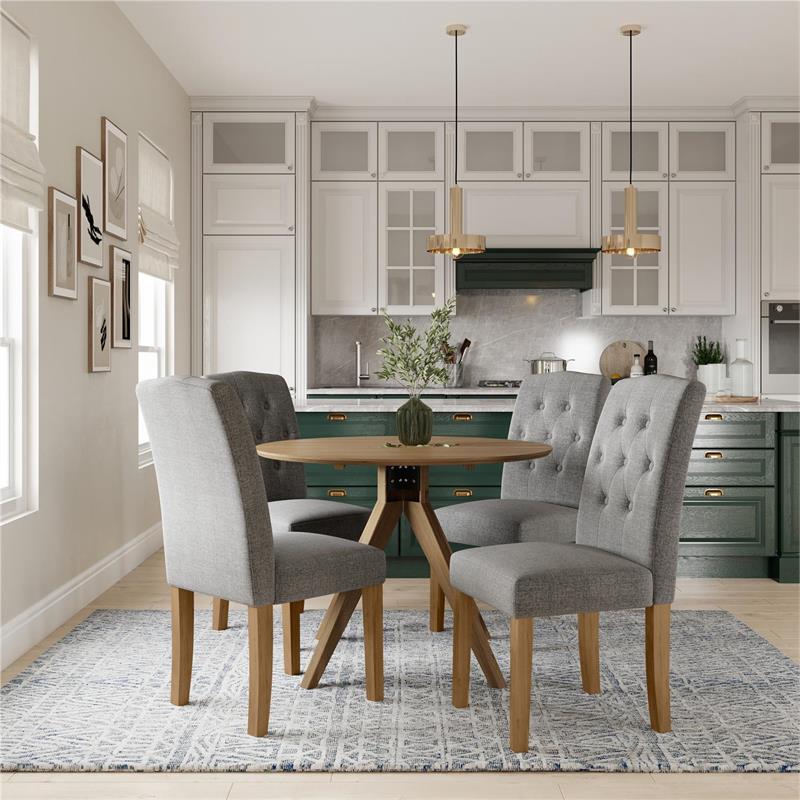 DHP Jane Parsons Upholstered Dining Chair with Diamond Tufting in Gray Linen