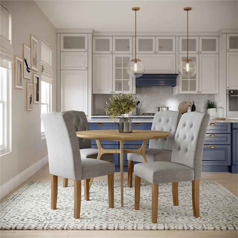DHP Jane Parsons Upholstered Dining Chair with Diamond Tufting in Gray Linen