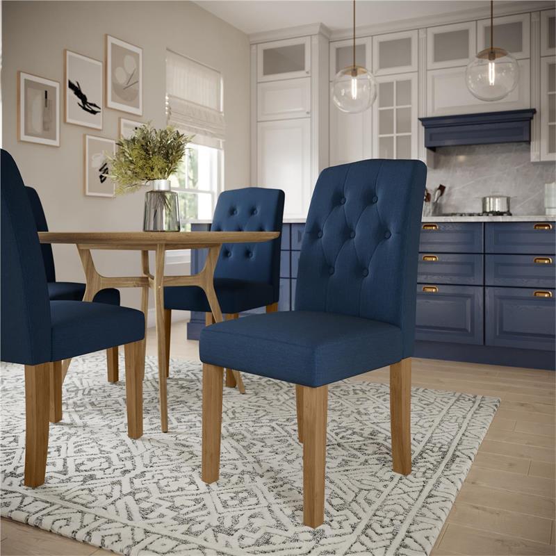 DHP Jane Parsons Upholstered Dining Chair with Diamond Tufting in Navy Linen