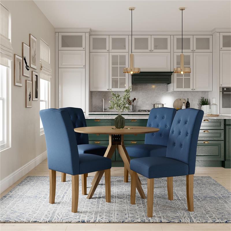 DHP Jane Parsons Upholstered Dining Chair with Diamond Tufting in Navy Linen