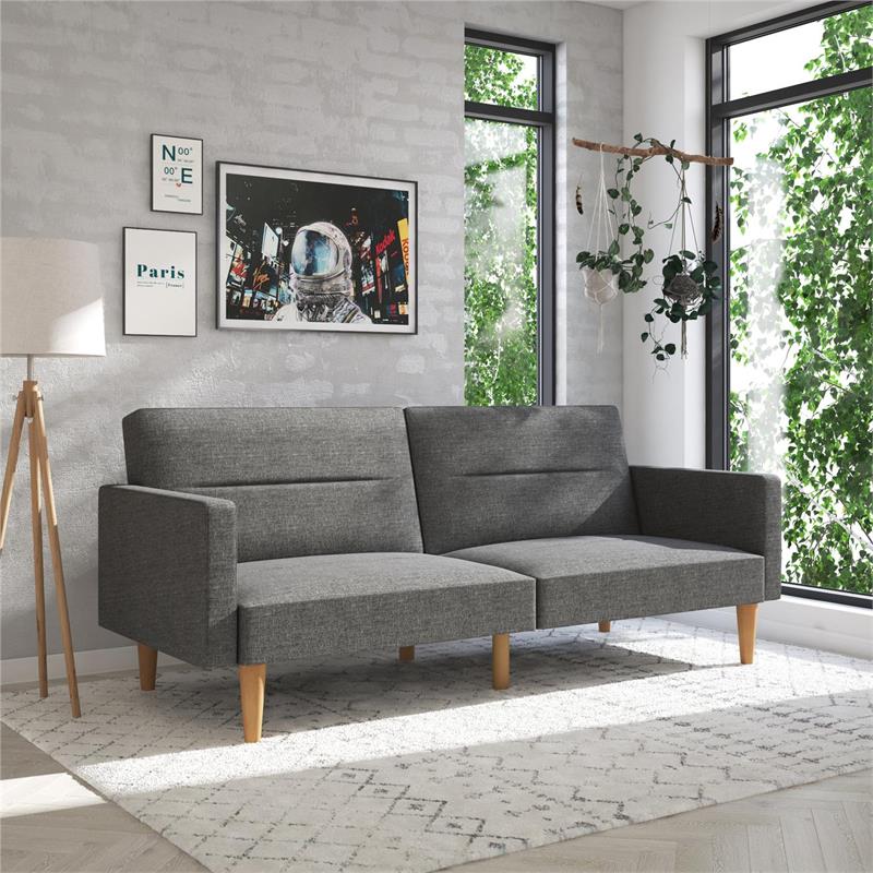 FlexLiving Edwin Upholstered Futon Full Size in Gray Linen