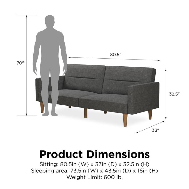FlexLiving Edwin Upholstered Futon Full Size in Gray Linen