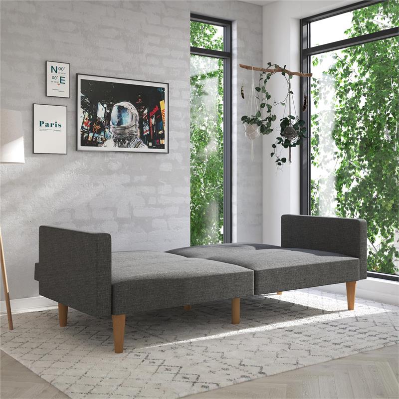 FlexLiving Edwin Upholstered Futon Full Size in Gray Linen