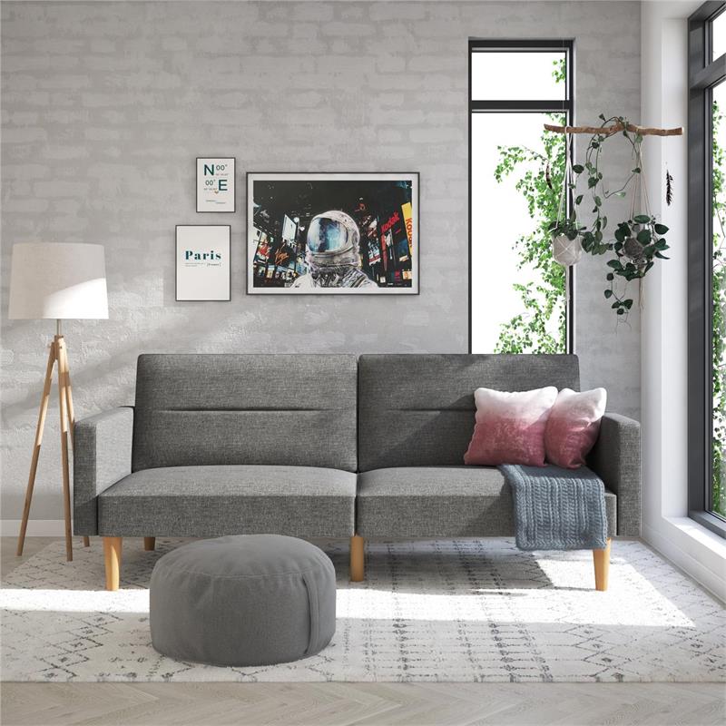 FlexLiving Edwin Upholstered Futon Full Size in Gray Linen
