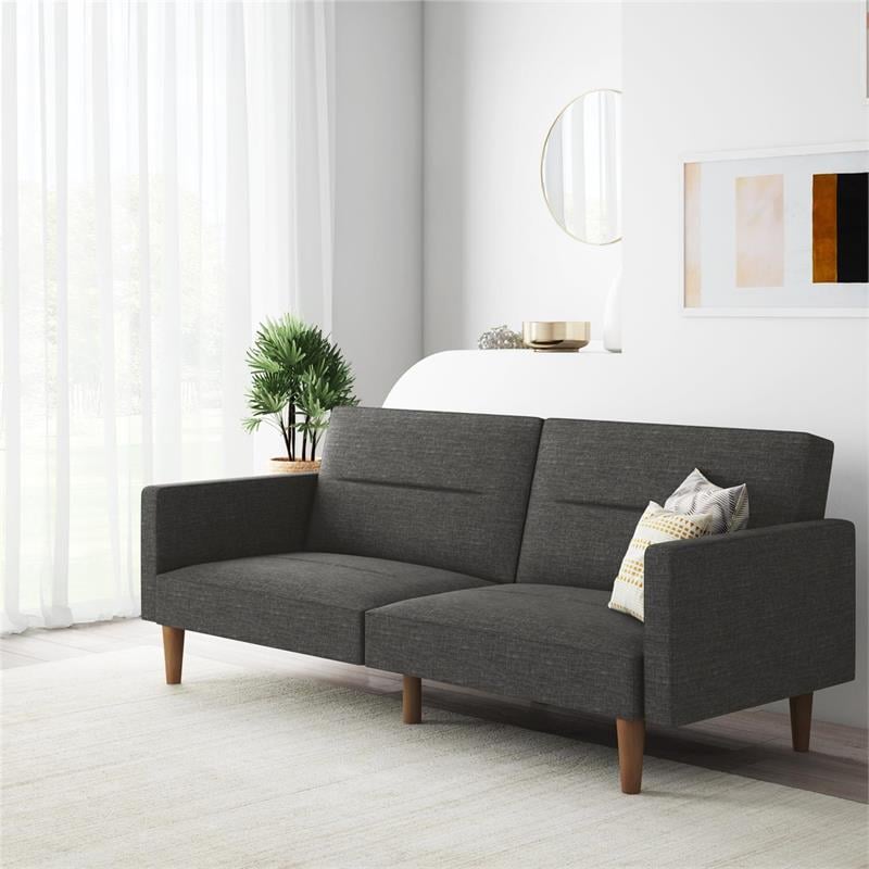 FlexLiving Edwin Upholstered Futon Full Size in Gray Linen