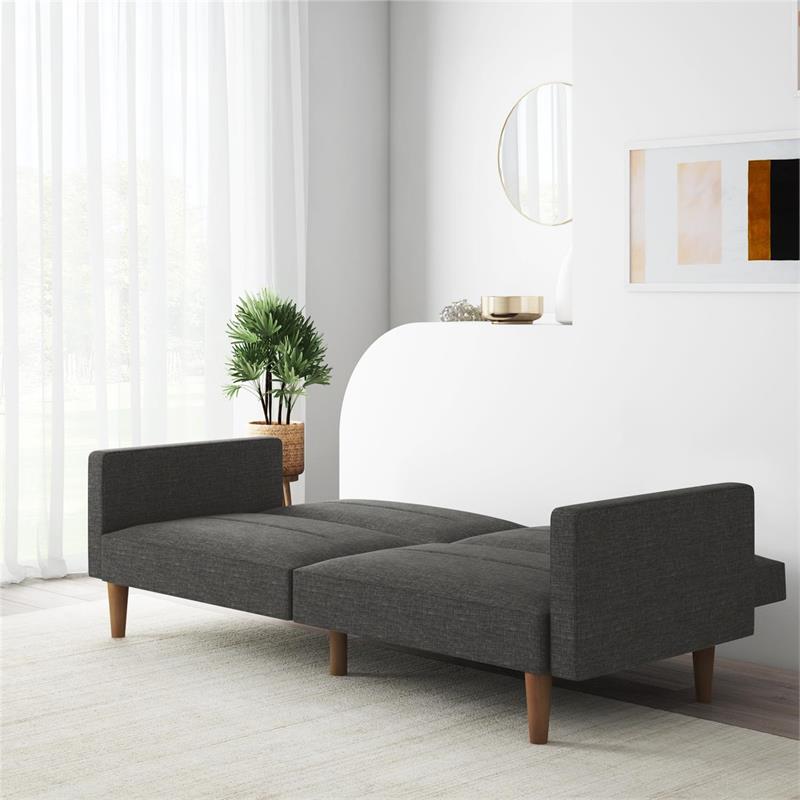 FlexLiving Edwin Upholstered Futon Full Size in Gray Linen