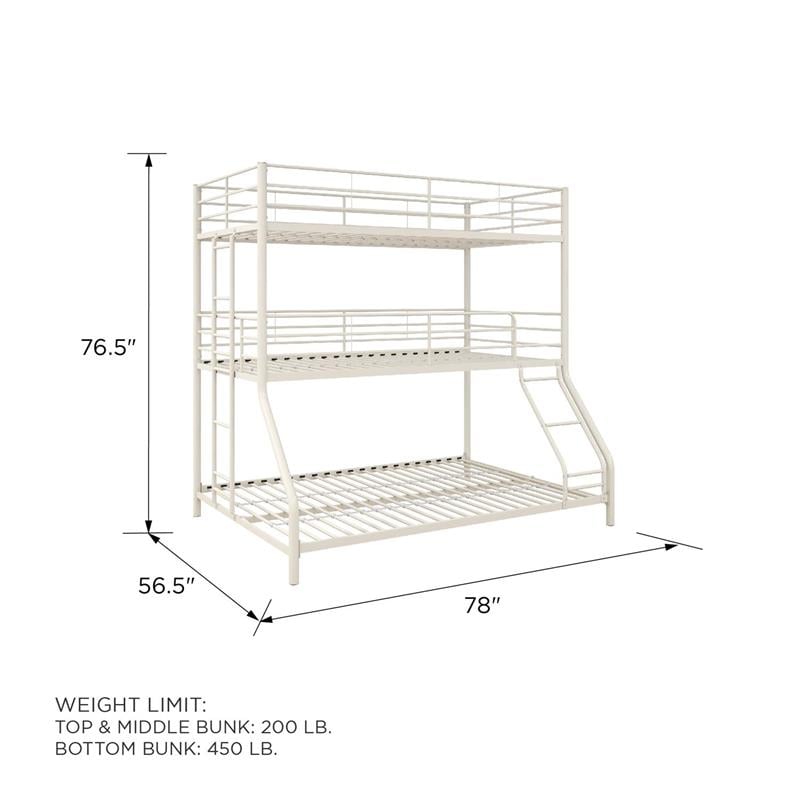 Max & Finn Altona Metal Triple Bunk Bed for Kids Twin/Twin/Full in White