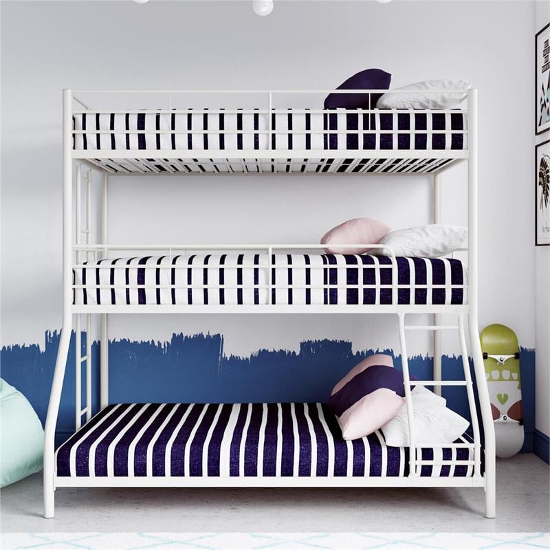 Max & Finn Altona Metal Triple Bunk Bed for Kids Twin/Twin/Full in White