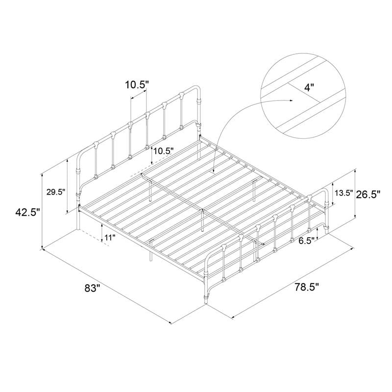 LikeHome Lida Farmhouse Metal Bed Under Bed Storage King Bed Frame in Black