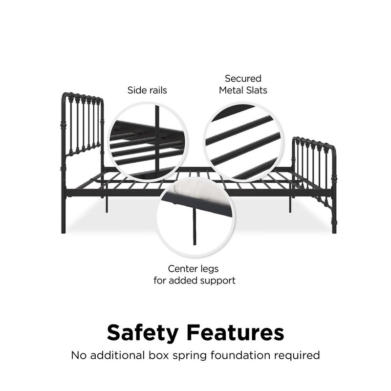 LikeHome Lida Farmhouse Metal Bed Under Bed Storage King Bed Frame in Black