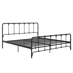 LikeHome Lida Farmhouse Metal Bed Under Bed Storage King Bed Frame in Black