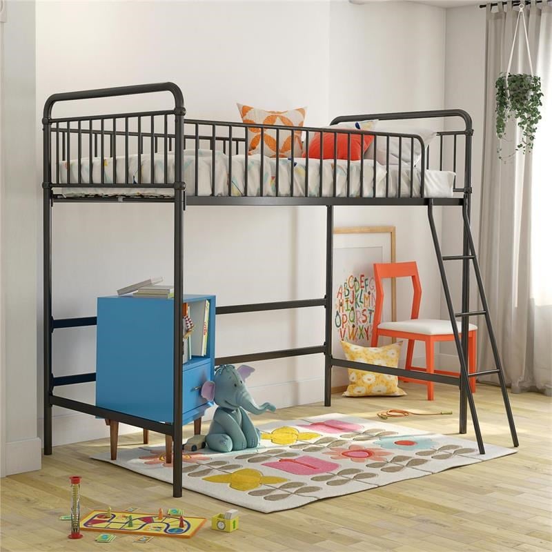 Max & Finn Karcey Twin Metal Loft Bed in Black