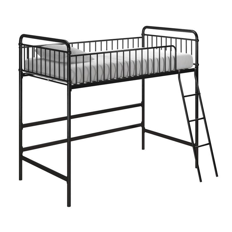 Max & Finn Karcey Twin Metal Loft Bed in Black