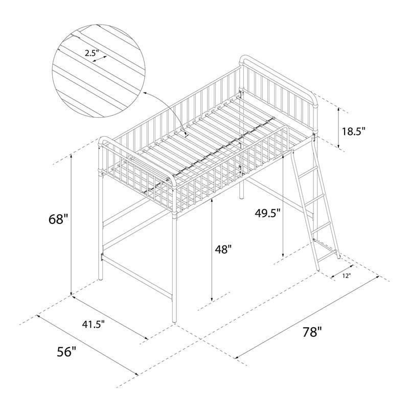 Max & Finn Karcey Twin Metal Loft Bed in Black