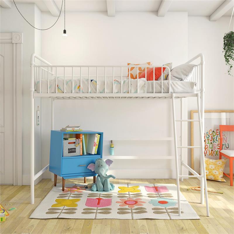 Max & Finn Karcey Twin Metal Loft Bed in White