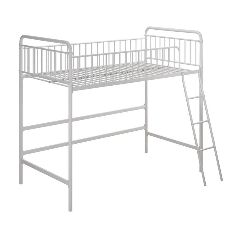 Max & Finn Karcey Twin Metal Loft Bed in White