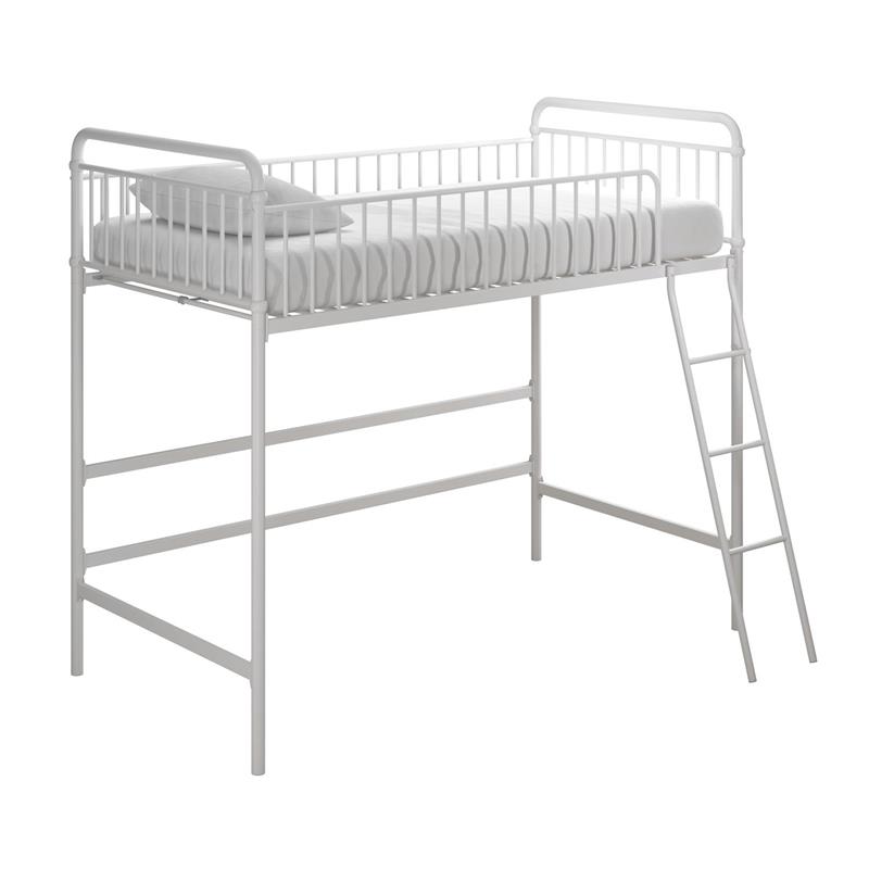 Max & Finn Karcey Twin Metal Loft Bed in White