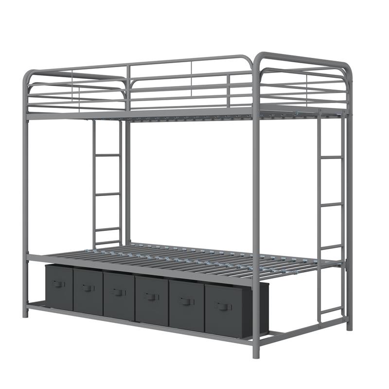 DHP Bonnie Twin/Twin Bunk Bed with Storage Bins in Black