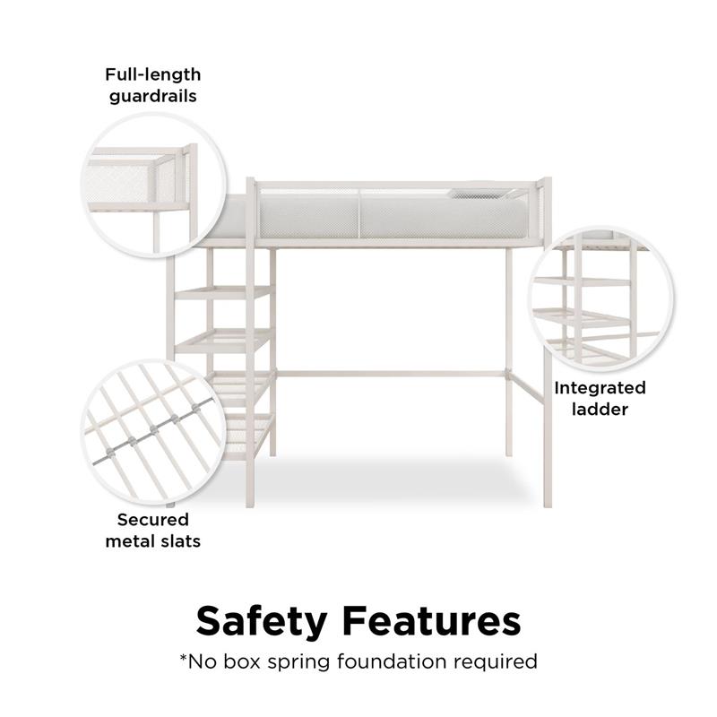 DHP Metal Storage Loft Bed with Bookcase Twin in White