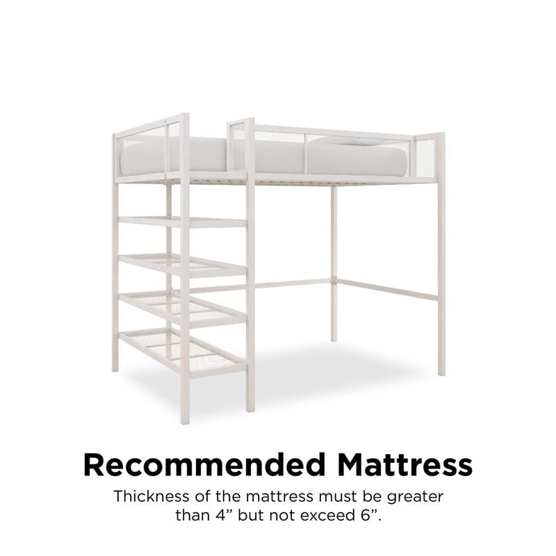 DHP Metal Storage Loft Bed with Bookcase Twin in White